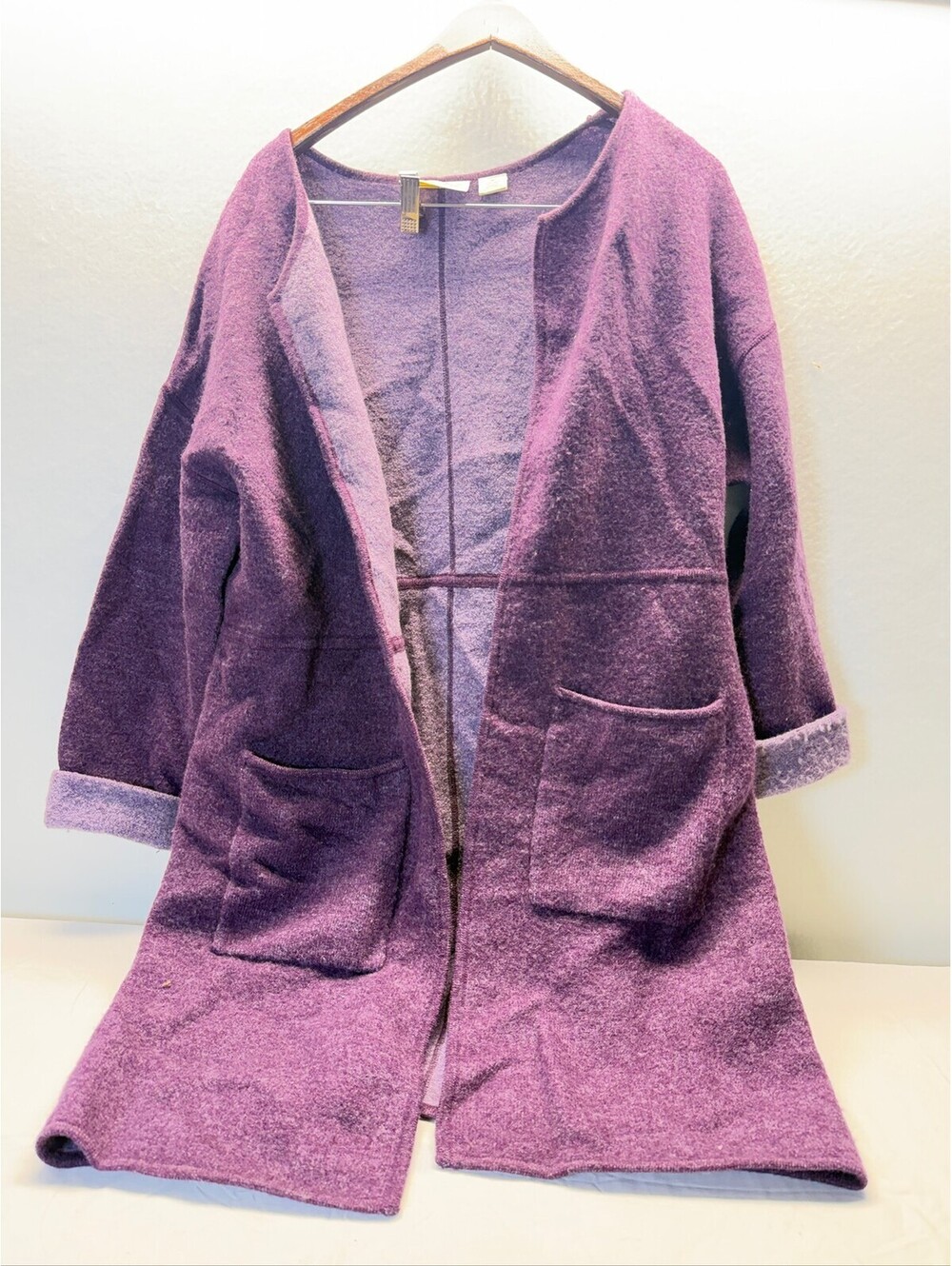 Field Manor 100% Wool Coat Women's Medium Purple Open Front Made in Australia E-
